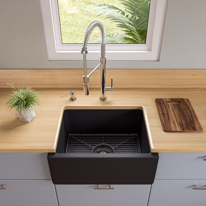 ALFI brand AB2418HS-BM 24" Black Matte Reversible Smooth / Fluted Single Bowl Fireclay Farm Sink