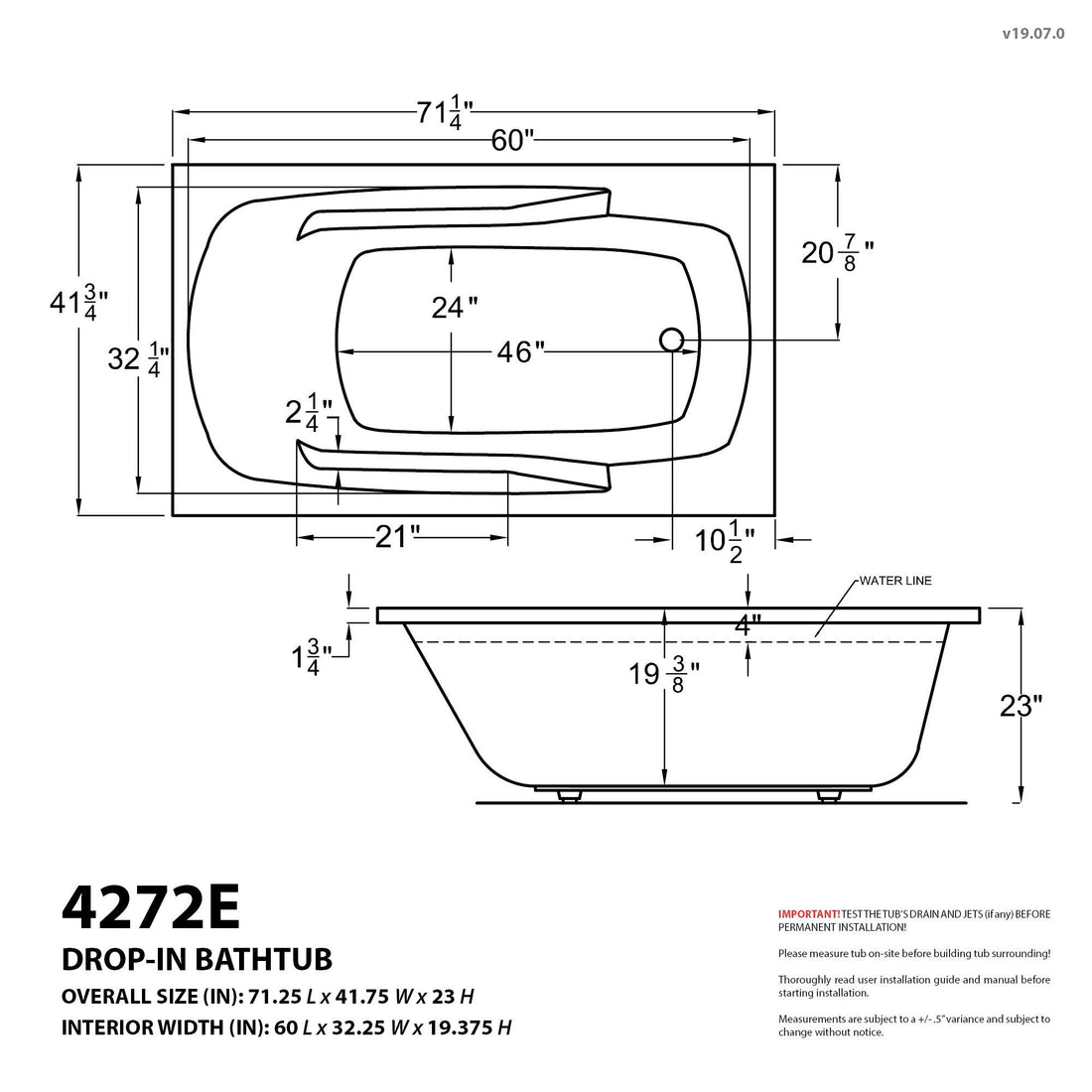 Atlantis Whirlpools Eros 42 x 72 Rectangular Air Jetted Bathtub
