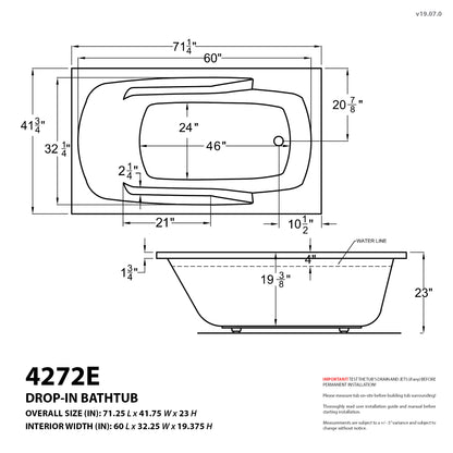 Atlantis Whirlpools Eros 42 x 72 Rectangular Air Jetted Bathtub