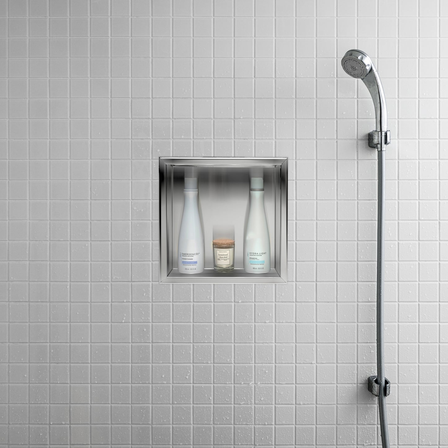 ALFI brand ABN1212-PSS 12 x 12 Polished Stainless Steel Square Single Shelf Bath Shower Niche