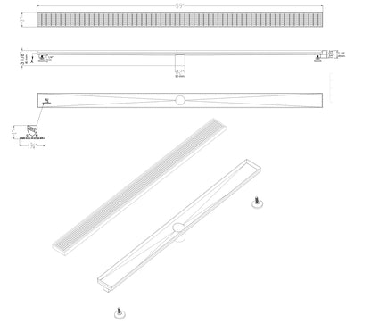 ALFI brand ABLD59D 59" Stainless Steel Linear Shower Drain with Groove Lines