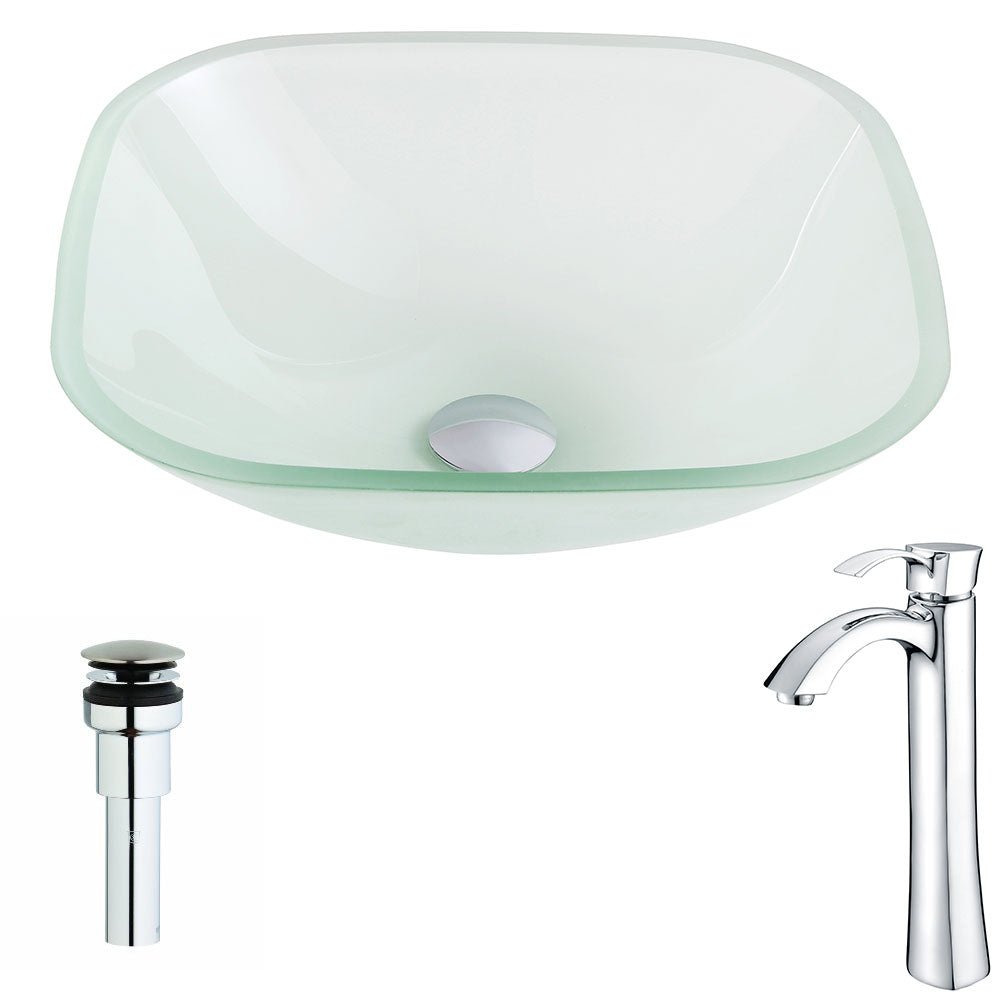 Vista Series Deco-Glass Vessel Sink in Lustrous Frosted with Harmony Faucet