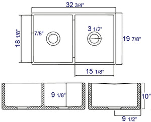 ALFI brand AB539-W White 32" Decorative Lip Apron Double Bowl Fireclay Farmhouse Kitchen Sink