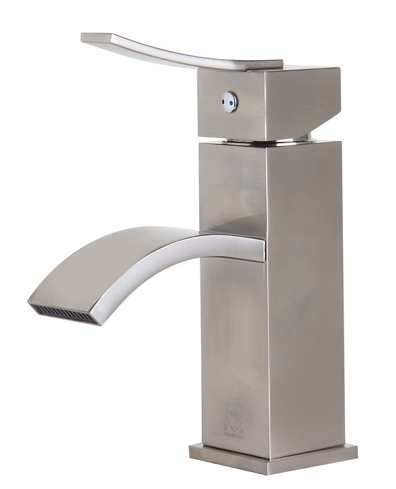 ALFI brand AB1258-BN Brushed Nickel Square Body Curved Spout Single Lever Bathroom Faucet