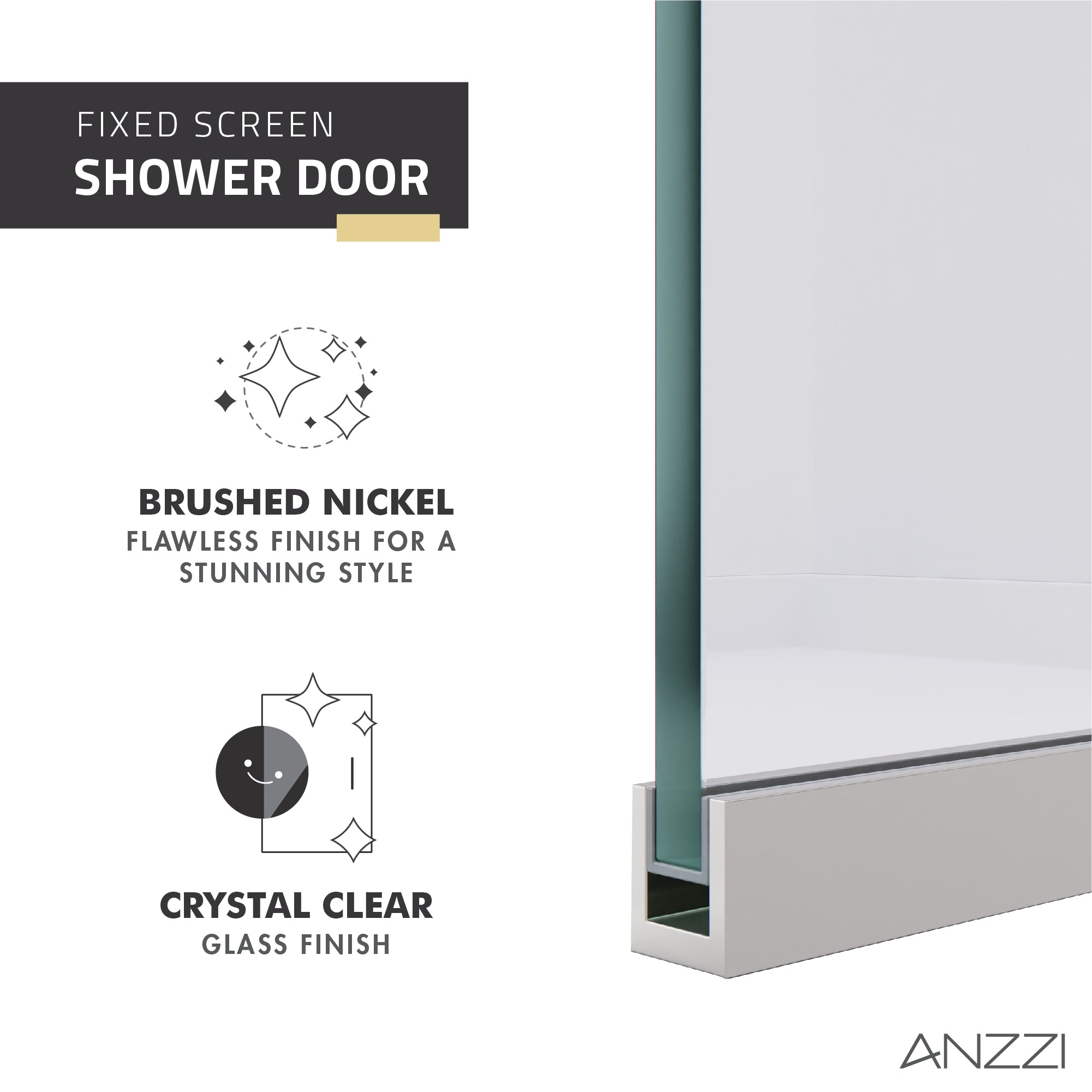 Veil Series 74 in. by 34 in. Framed Frosted Glass Shower Screen