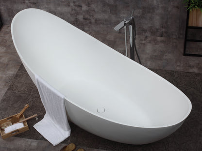 ALFI brand AB9951 73" White Solid Surface Smooth Resin Soaking Slipper Bathtub