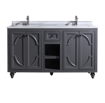 Laviva Odyssey 60" Maple Grey Double Sink Bathroom Vanity Set White Stripes Marble Contertop