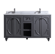 Load image into Gallery viewer, Laviva Odyssey 60&quot; Maple Grey Double Sink Bathroom Vanity Set White Stripes Marble Contertop
