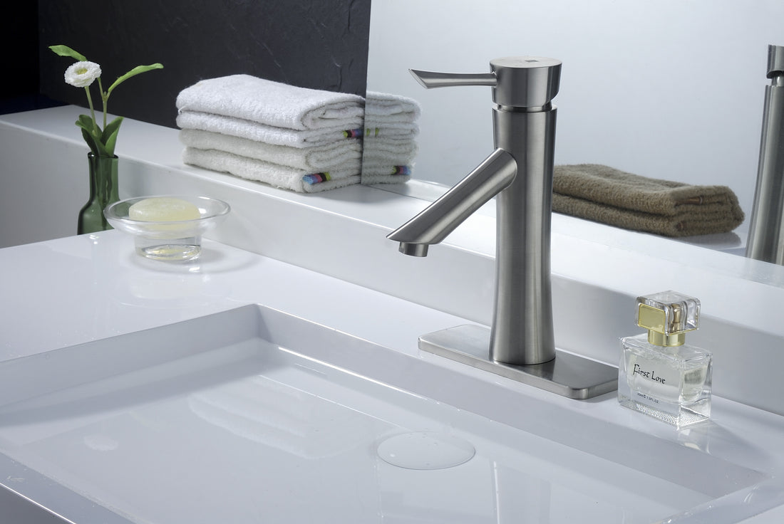 Saga Series Single Hole Single-Handle Low-Arc Bathroom Faucet in Brushed Nickel