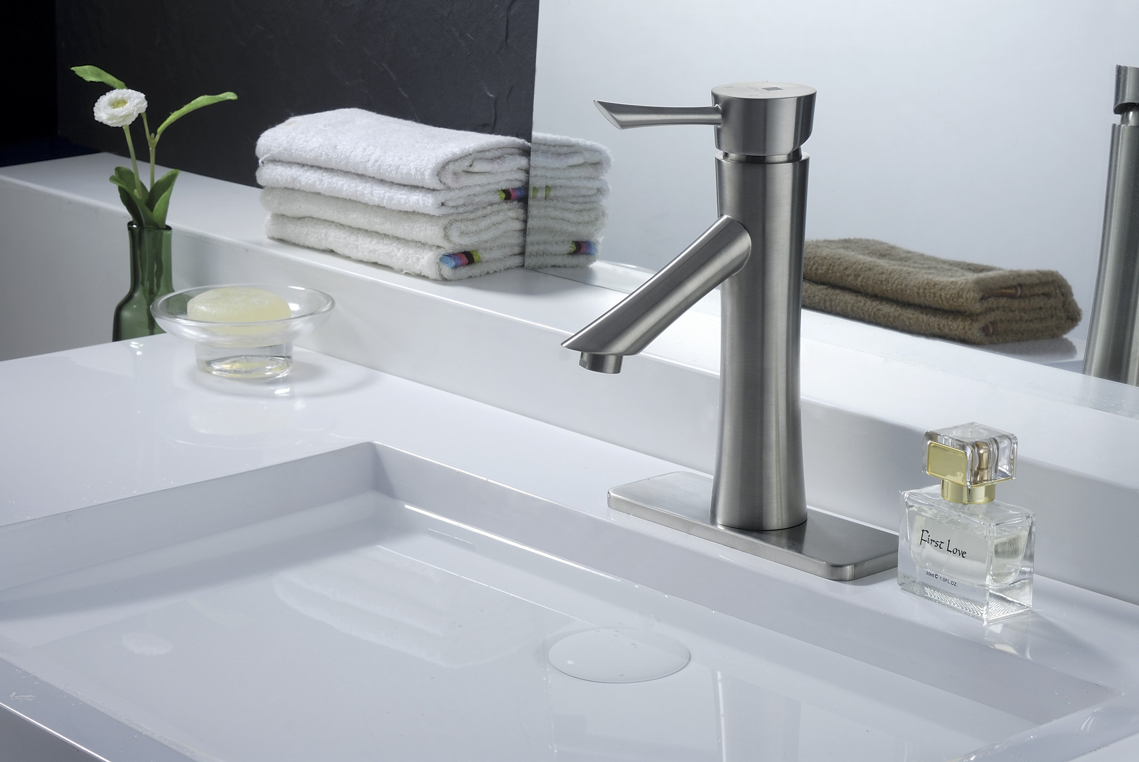 Saga Series Single Hole Single-Handle Low-Arc Bathroom Faucet in Brushed Nickel