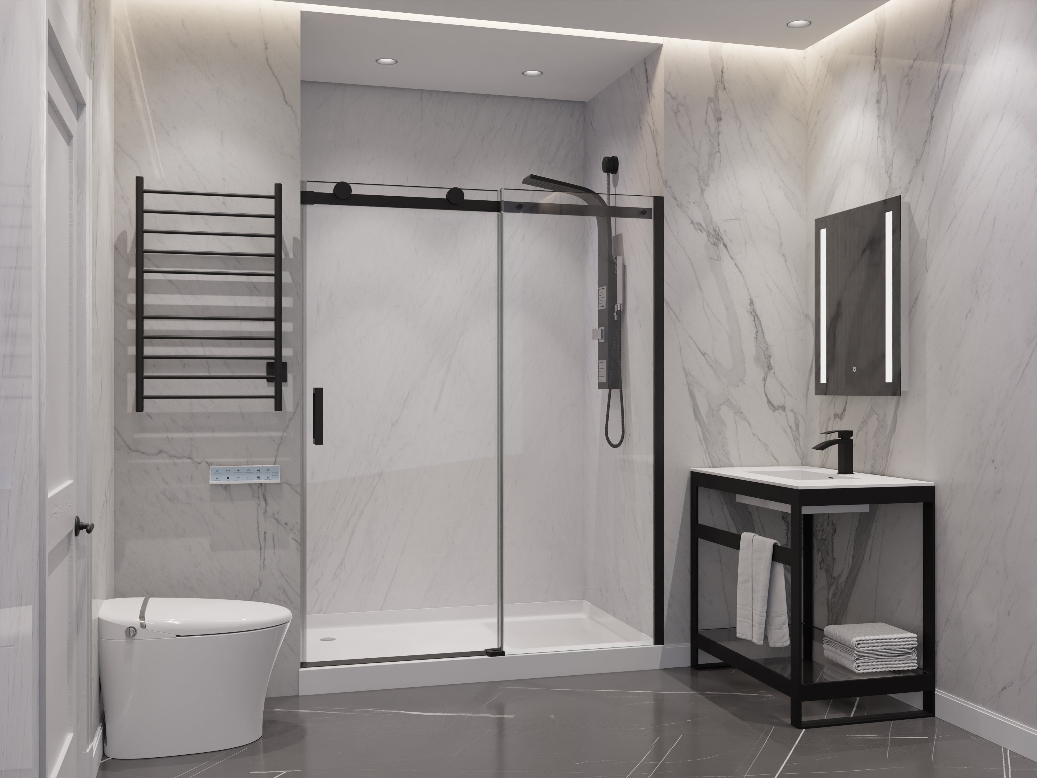 Rhodes Series 60 in. x 76 in. Frameless Sliding Shower Door with Handle