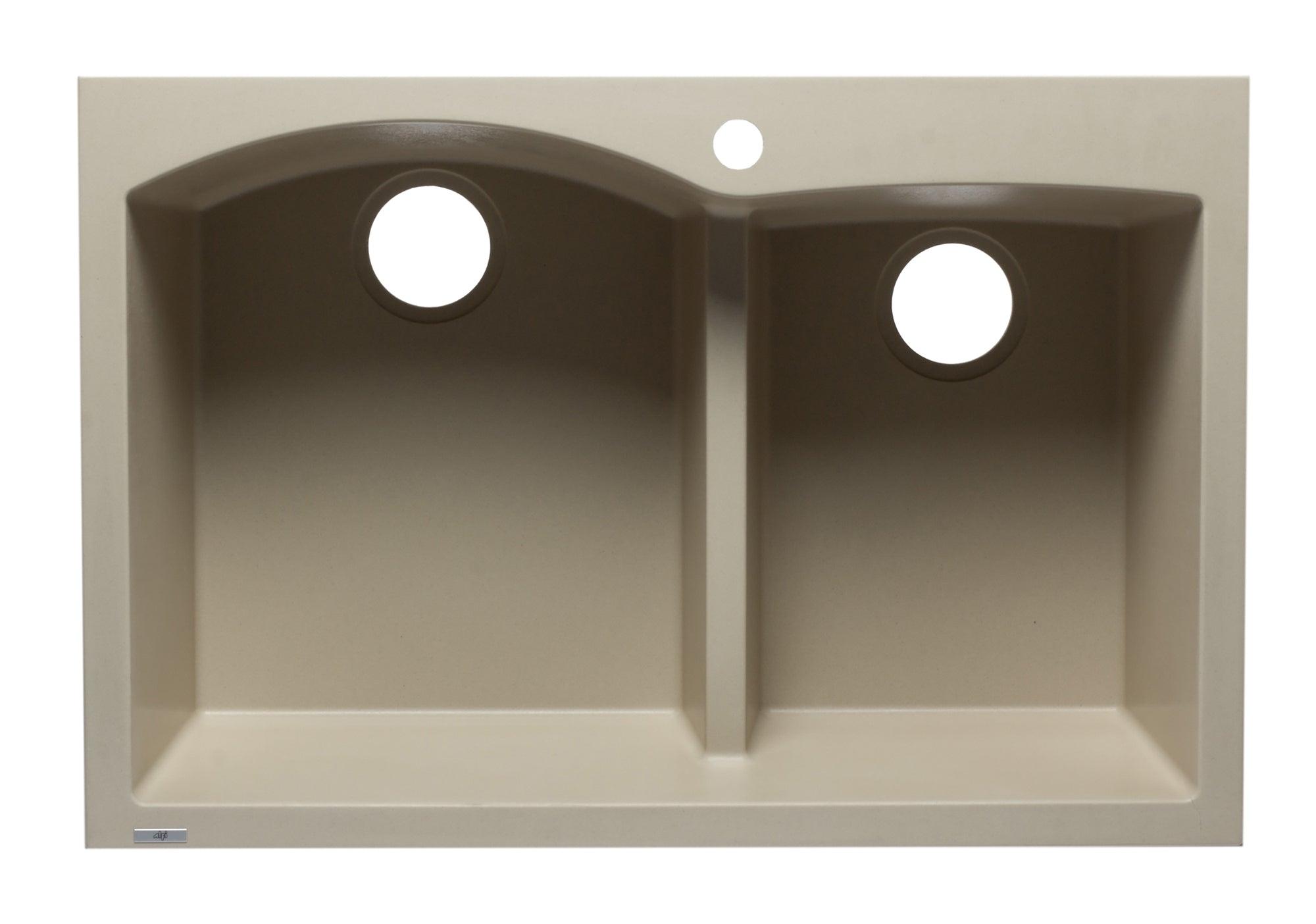 ALFI brand AB3320DI-B Biscuit 33" Double Bowl Drop In Granite Composite Kitchen Sink