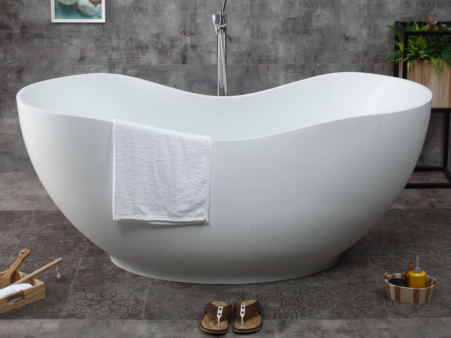 ALFI brand AB9949 66" White Solid Surface Smooth Resin Soaking Bathtub