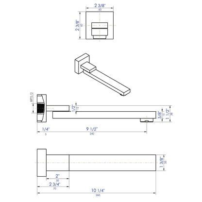 ALFI brand AB7701-BM Black Matte Square Foldable Tub Spout