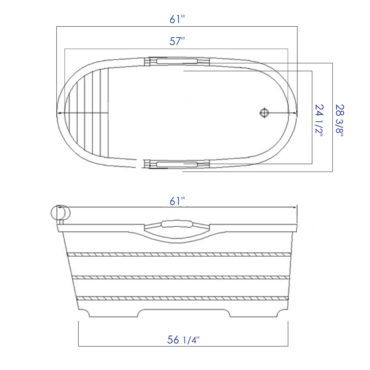 ALFI brand AB1163 61" Free Standing Wooden Bathtub with Cushion Headrest