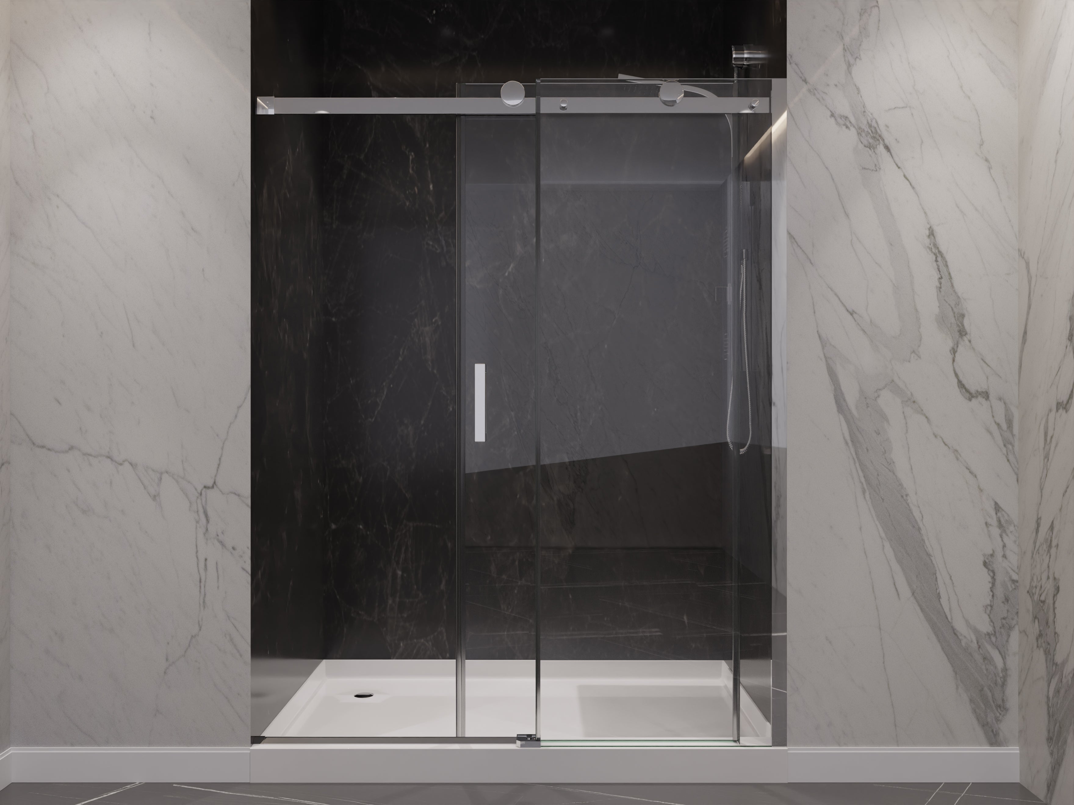 Rhodes Series 60 in. x 76 in. Frameless Sliding Shower Door with Handle