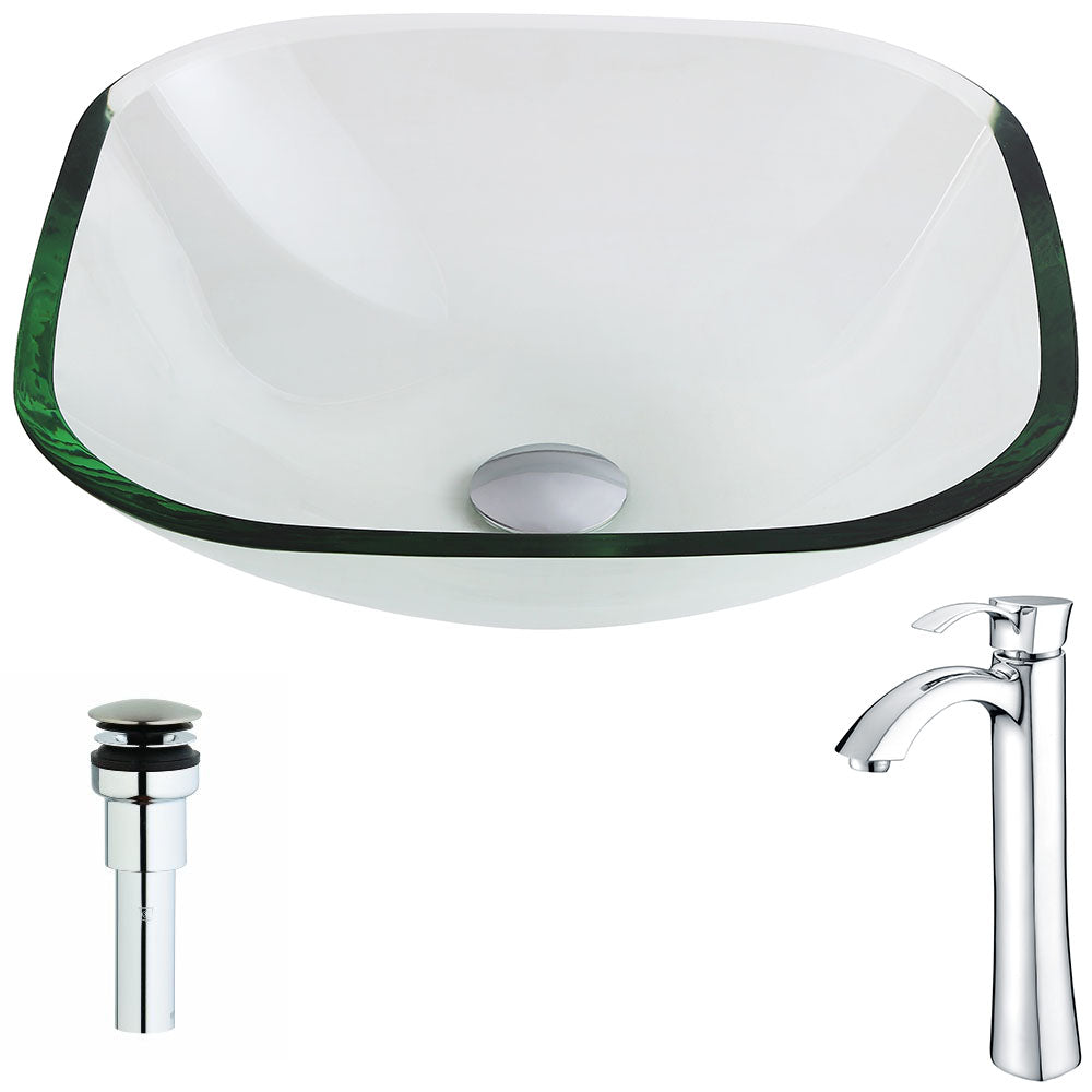 Cadenza Series Deco-Glass Vessel Sink in Lustrous Clear with Harmony Faucet