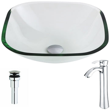 Cadenza Series Deco-Glass Vessel Sink in Lustrous Clear with Harmony Faucet