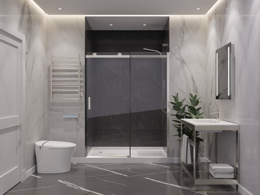 Rhodes Series 60 in. x 76 in. Frameless Sliding Shower Door with Handle