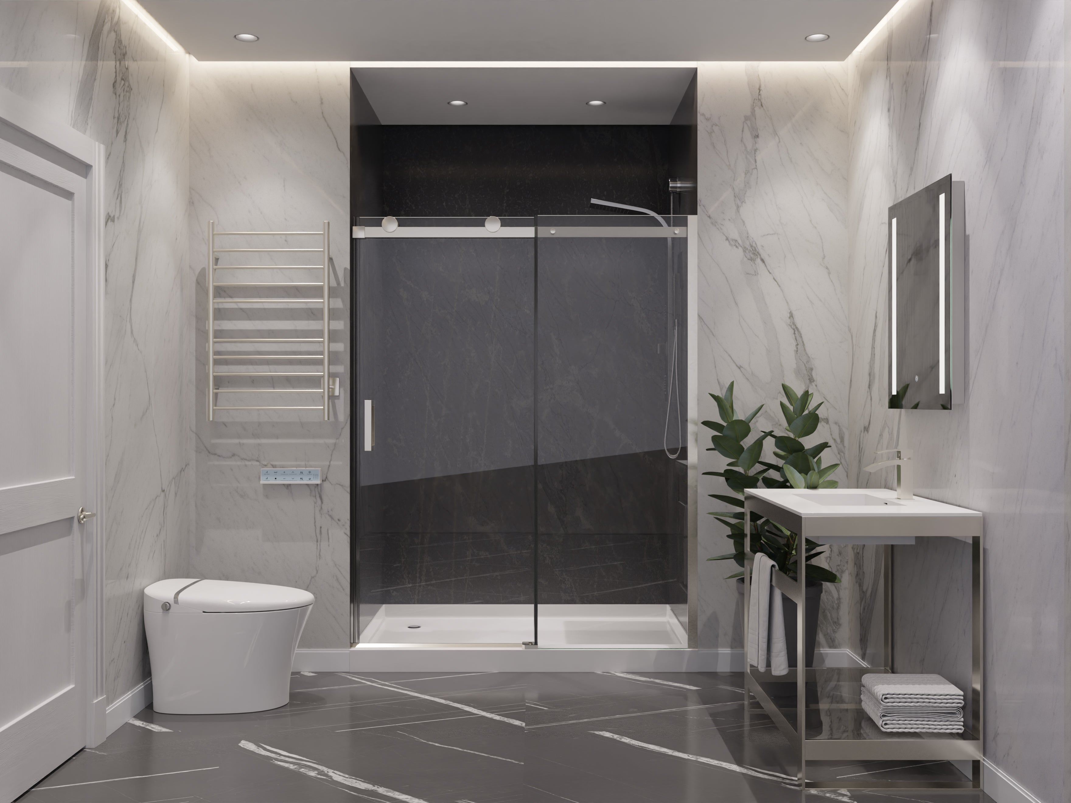 Rhodes Series 60 in. x 76 in. Frameless Sliding Shower Door with Handle