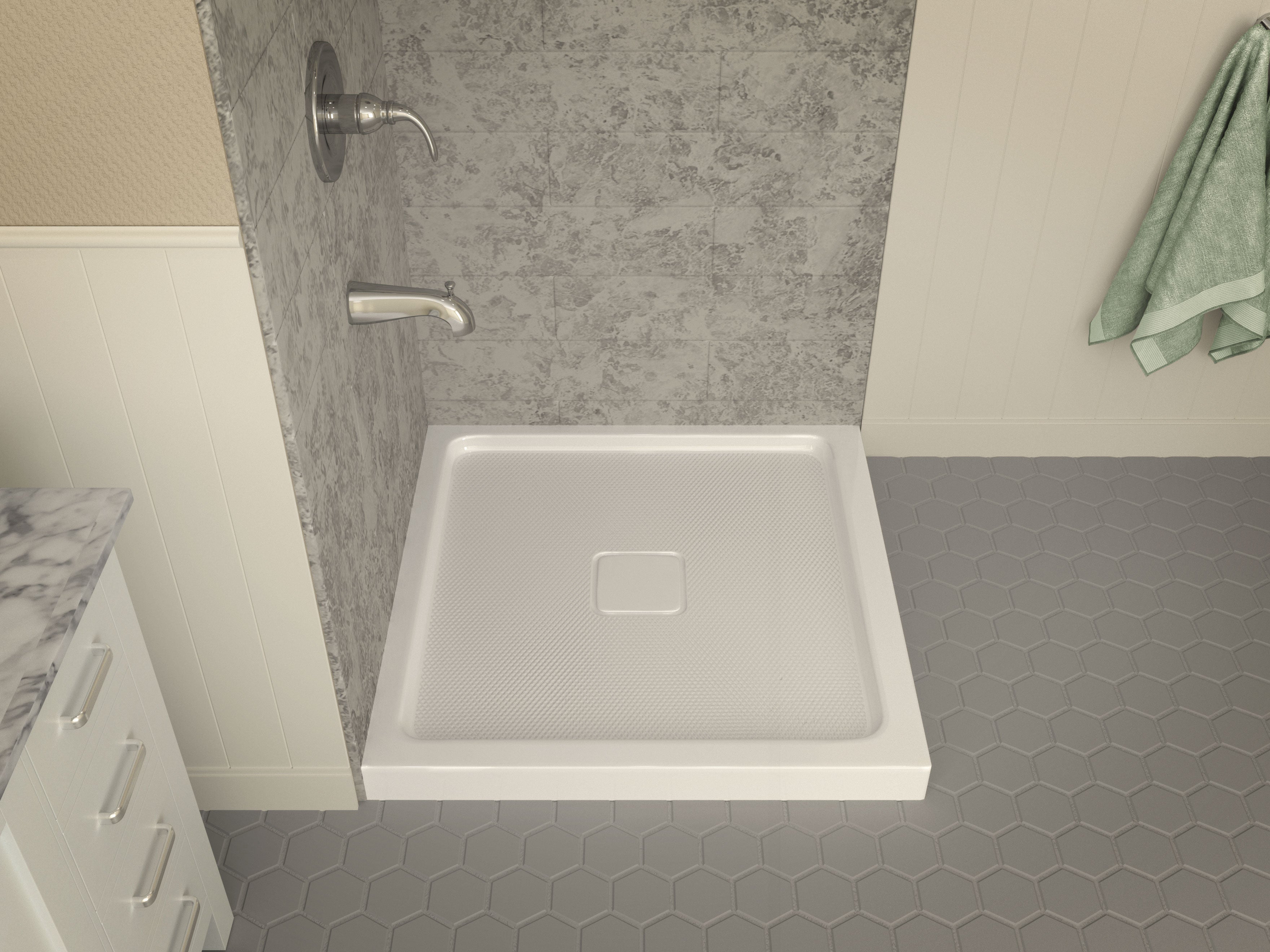 Titan Series 36 in. x 36 in. Double Threshold Shower Base in White