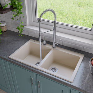 ALFI brand AB3420DI-B Biscuit 34" Drop-In Double Bowl Granite Composite Kitchen Sink