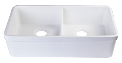 ALFI brand AB5123-W White 32" Short Wall Double Bowl  Lip Apron Fireclay Farmhouse Kitchen Sink