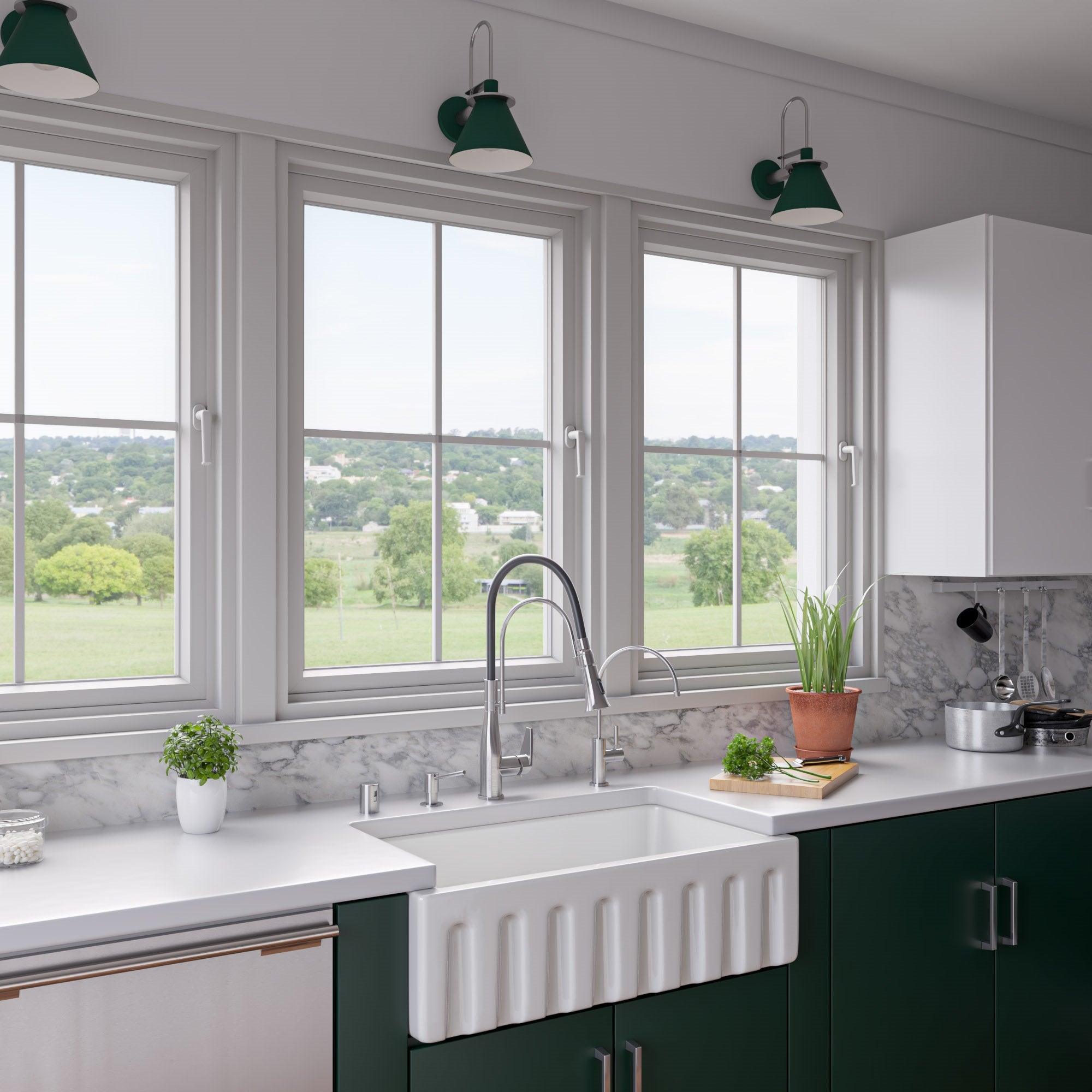 ALFI brand AB3318HS-W White 33" x 18" Reversible Fluted / Smooth Single Bowl Fireclay Farm Sink