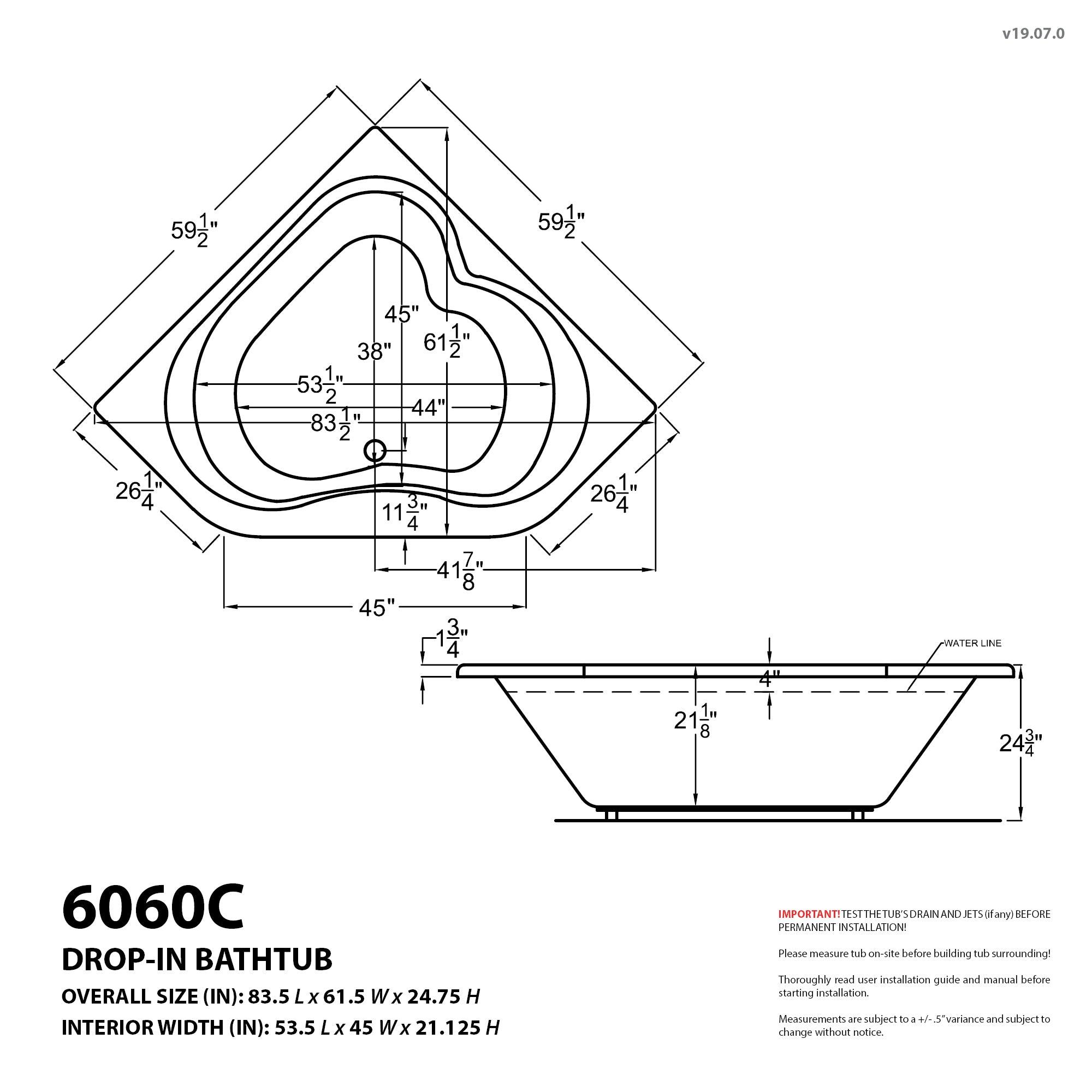 Atlantis Whirlpools Cascade 60 x 60 Corner Air Jetted Bathtub