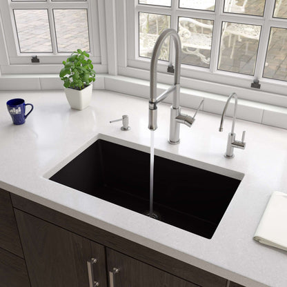 ALFI brand AB3018UD-BM Black Matte 30" x 18" Fireclay Undermount / Drop In Fireclay Kitchen Sink