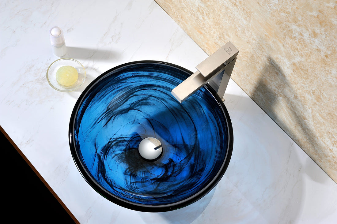 Soave Series Deco-Glass Vessel Sink in Sapphire Wisp
