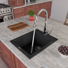 Load image into Gallery viewer, ALFI brand AB1720DI-BLA Black 17&quot; Drop-In Rectangular Granite Composite Kitchen Prep Sink