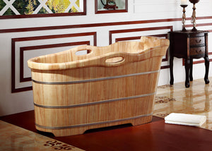 ALFI brand AB1187 57" Free Standing Rubber Wooden Soaking Bathtub with Headrest