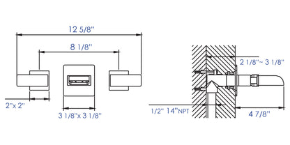 ALFI brand AB1796-BN Brushed Nickel Widespread Wall Mounted Modern Waterfall Bathroom Faucet