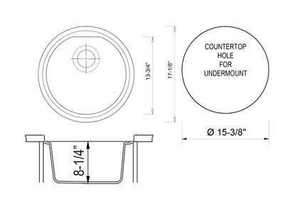 ALFI brand AB1717UM-BLA Black 17" Undermount Round Granite Composite Kitchen Prep Sink