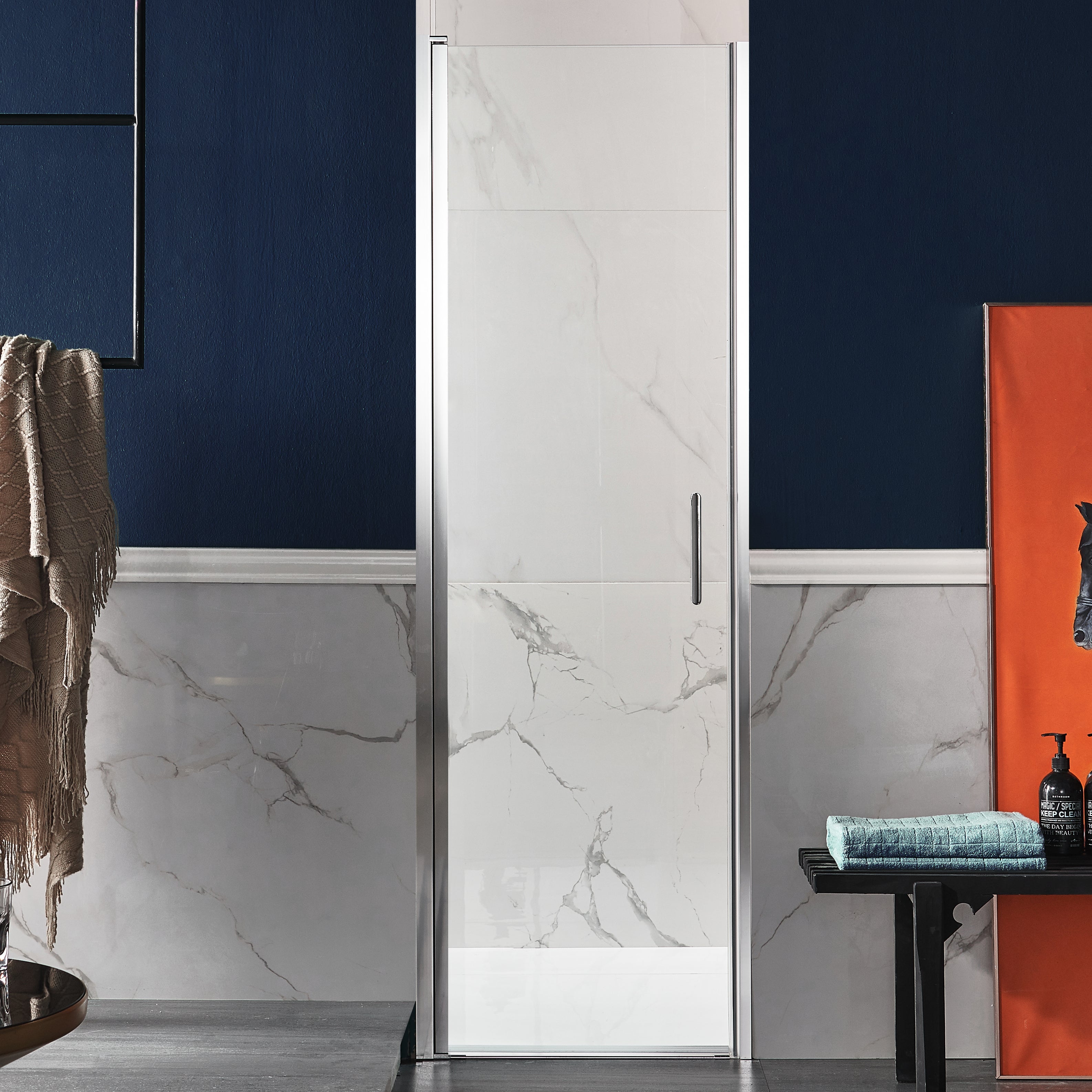 Lancer 29 in. x 72 in. Semi-Frameless Shower Door with TSUNAMI GUARD