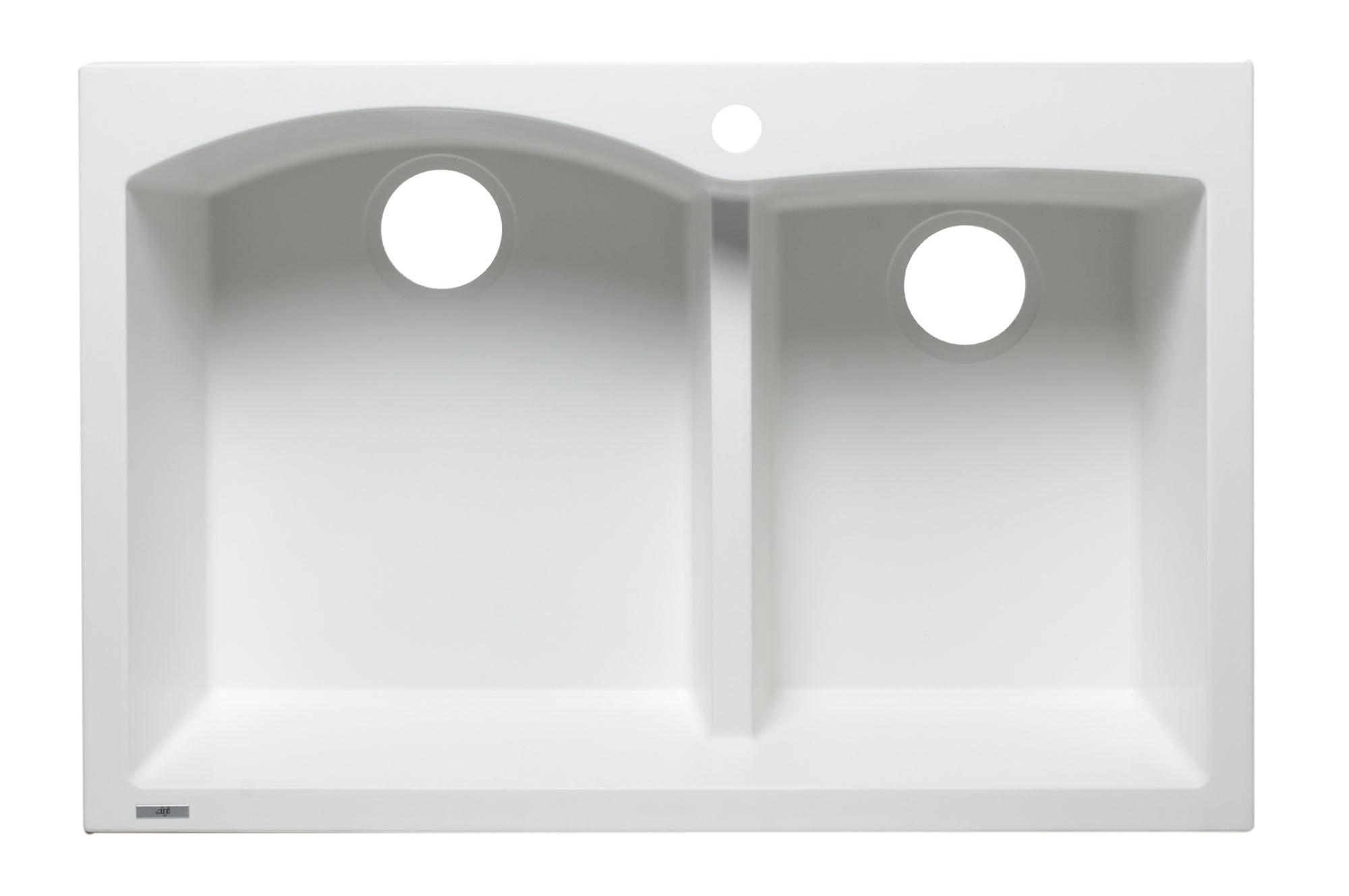 ALFI brand AB3320DI-W White 33" Double Bowl Drop In Granite Composite Kitchen Sink
