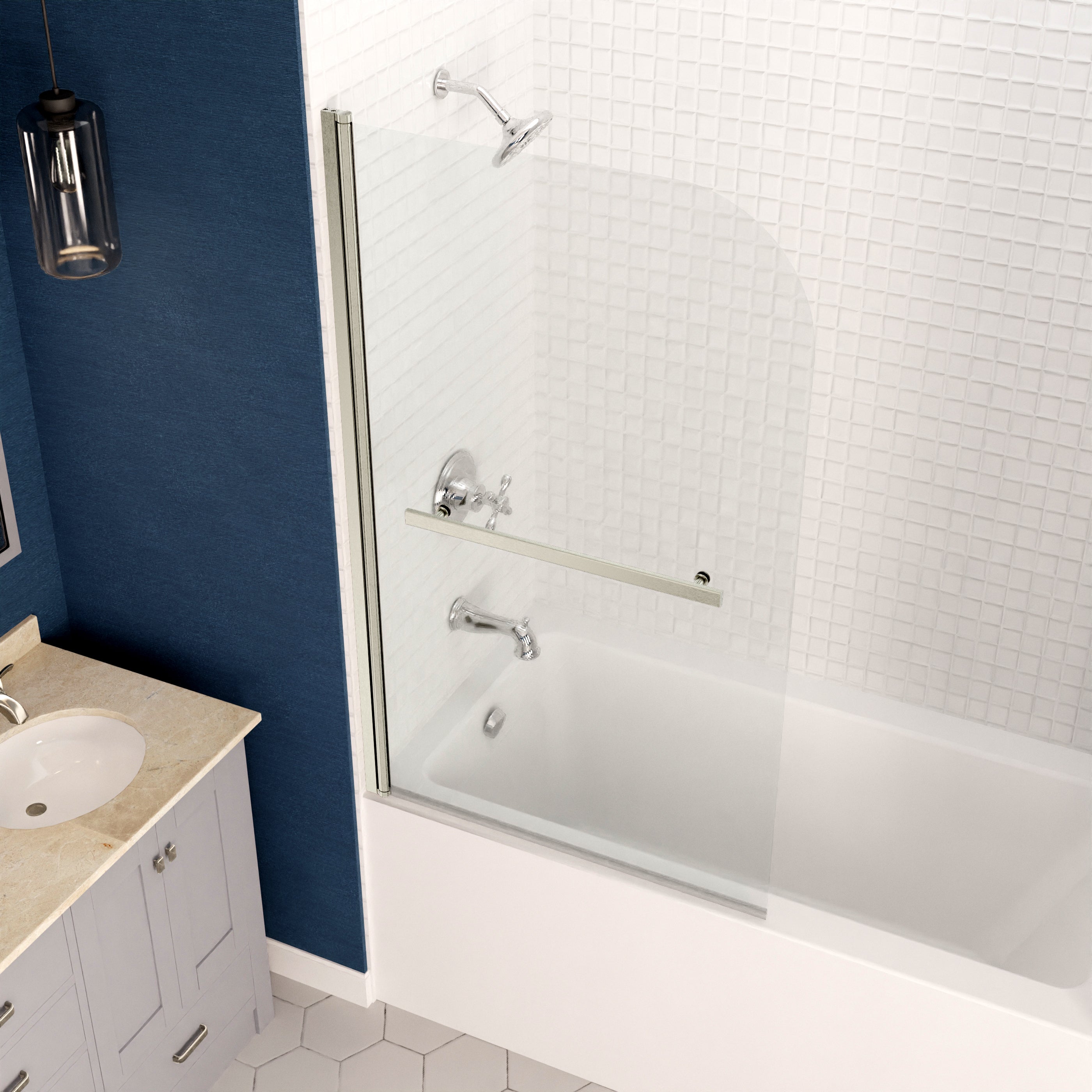 Anzzi 5 ft. Acrylic Rectangle Tub in White With 34 in. x 58 in. Frameless Tub Door