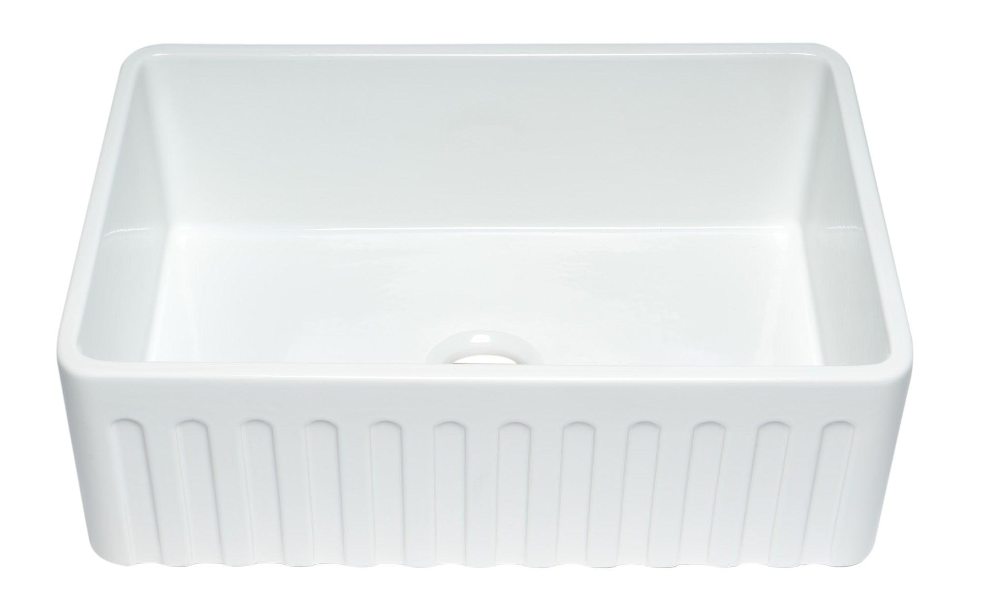 ALFI brand ABTI3020SB Smooth Titanium/Fluted 30 inch Reversible Single Fireclay Farmhouse Kitchen Sink