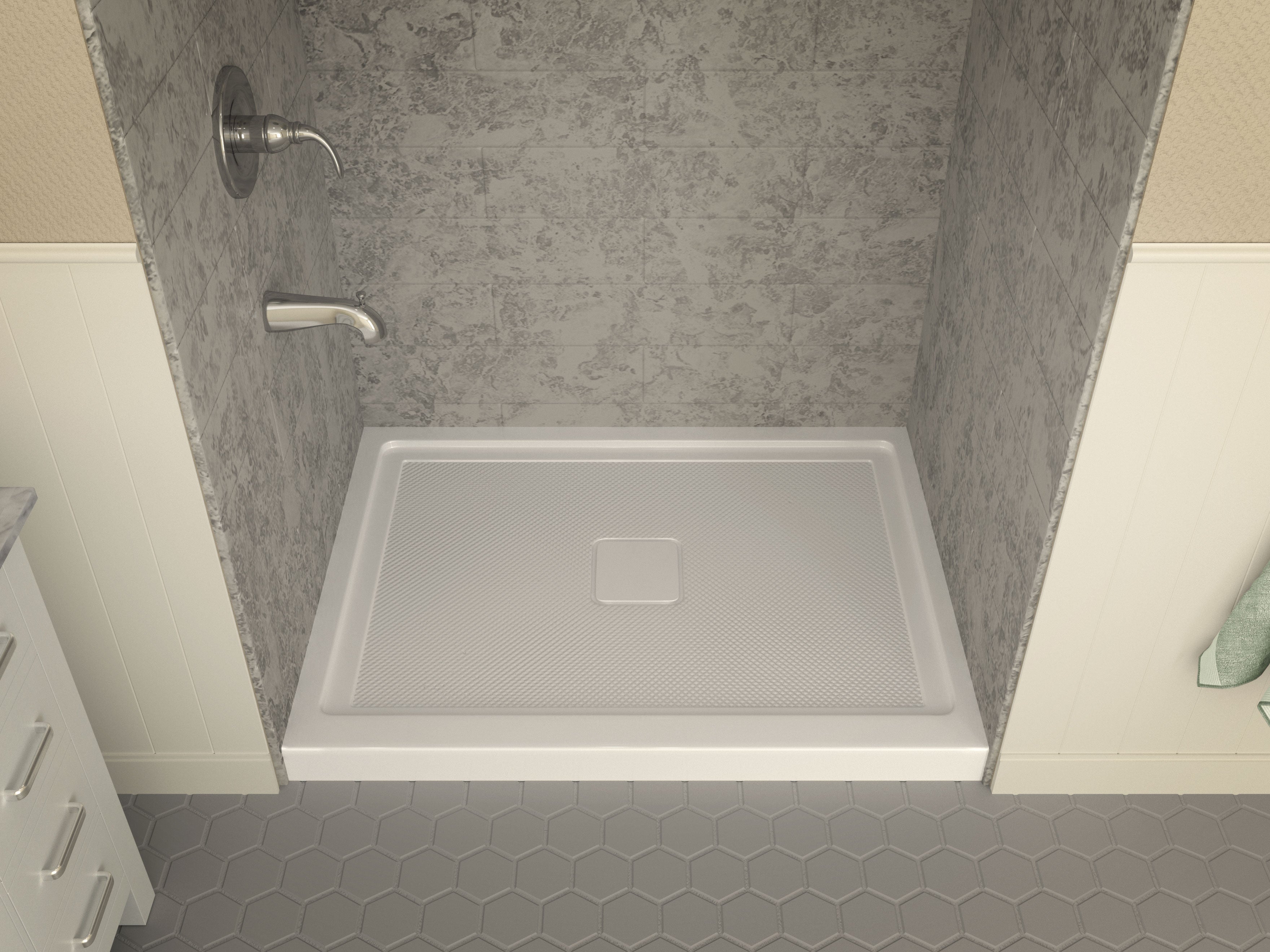 Fissure Series 48 in. x 36 in. Shower Base in White