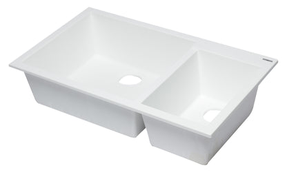 ALFI brand AB3319UM-W White 34" Double Bowl Undermount Granite Composite Kitchen Sink