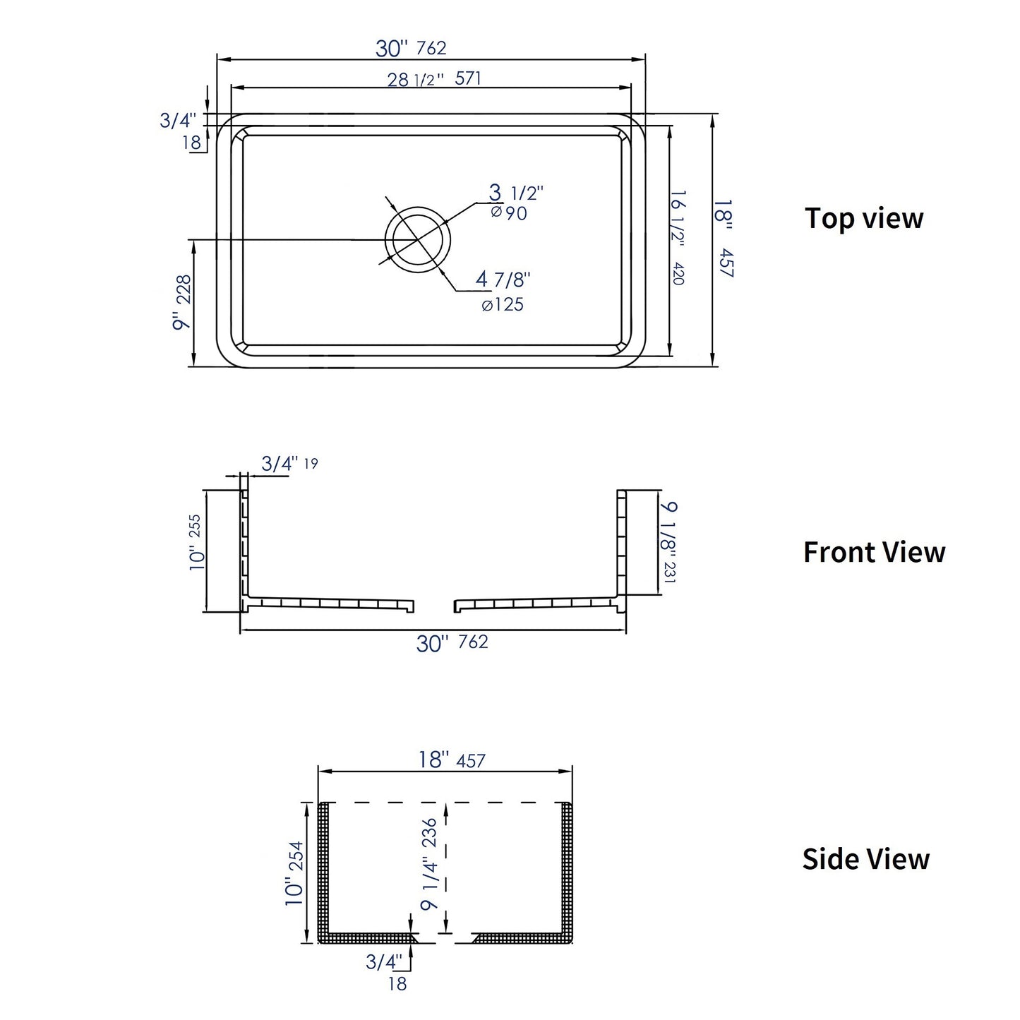 ALFI brand ABF3018 30" White Thin Wall Single Bowl Smooth Apron Fireclay Kitchen Farm Sink