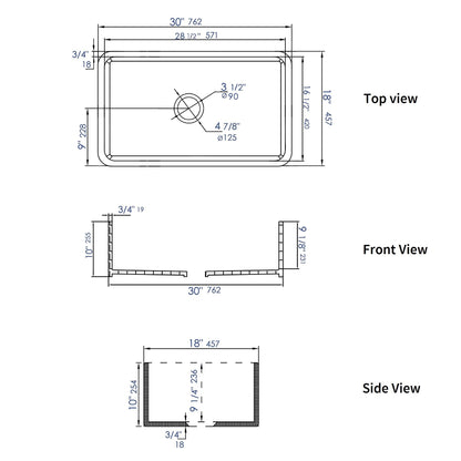 ALFI brand ABF3018-BM Black Matte Smooth Apron 30" x 18" Single Bowl Fireclay Farm Sink