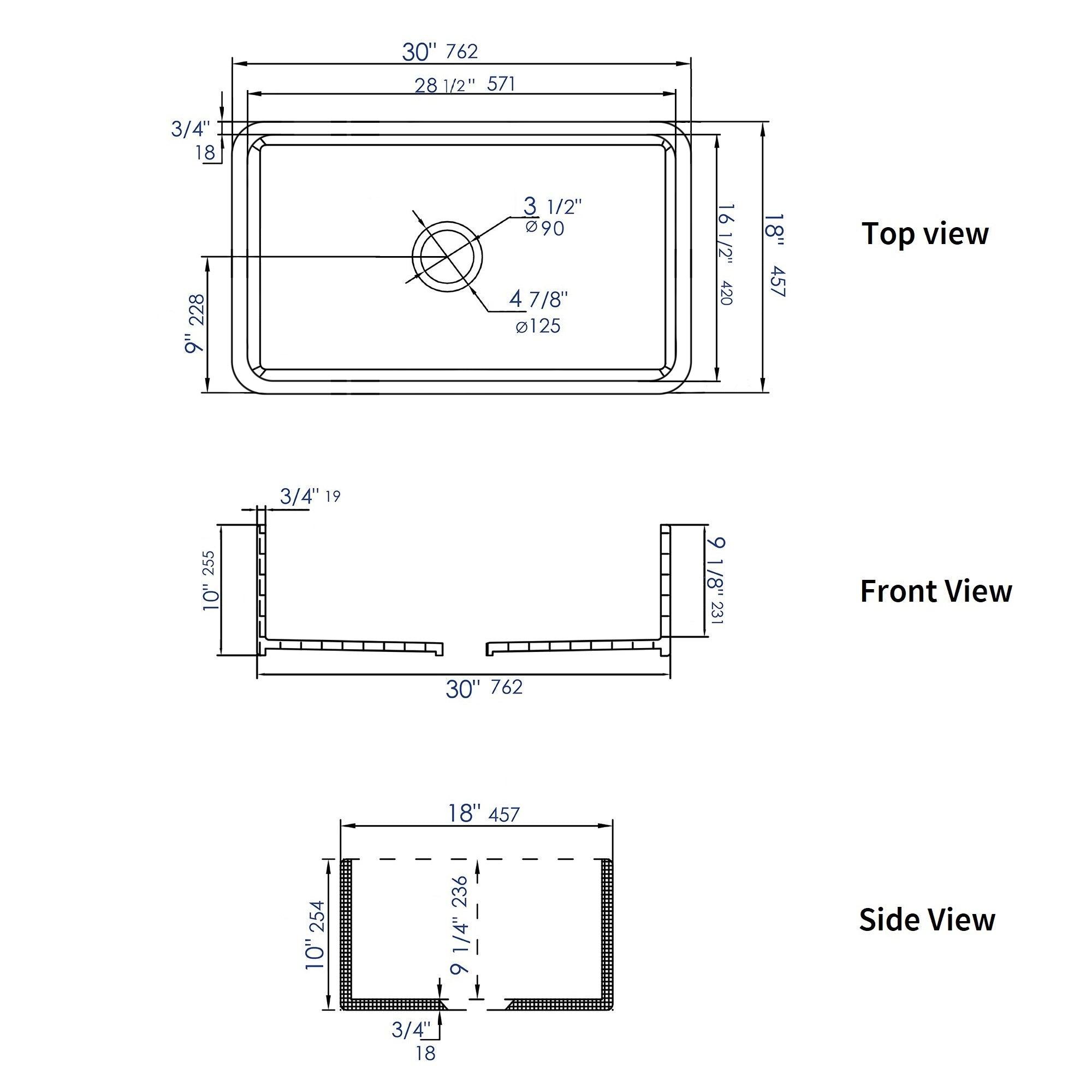 ALFI brand ABF3018-GM Gray Matte Smooth Apron 30" x 18" Single Bowl Fireclay Farm Sink