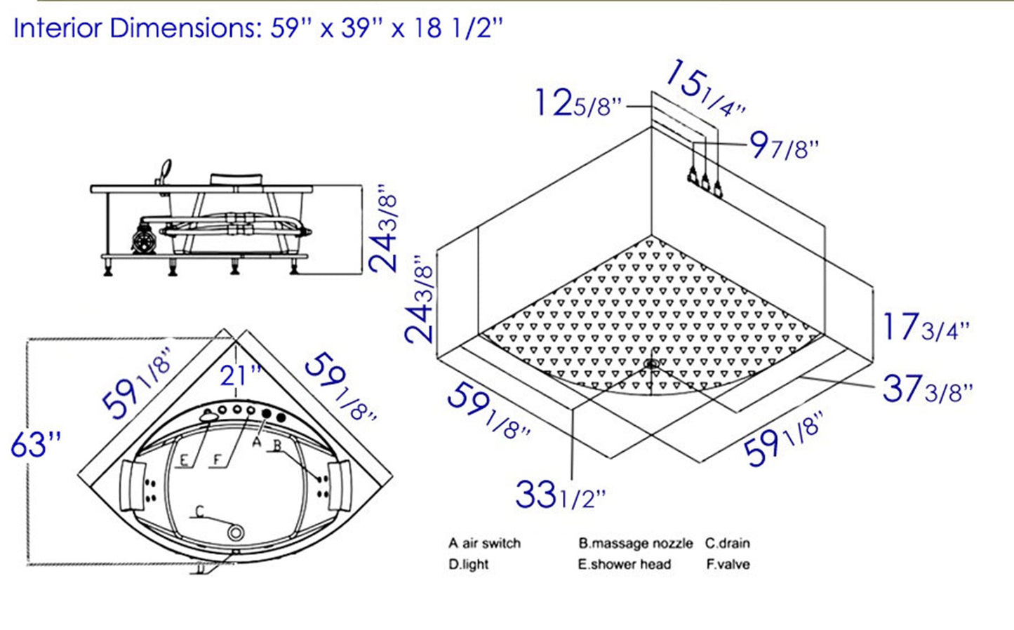 EAGO AM200  5' Rounded Modern Double Seat Corner Whirlpool Bath Tub with Fixtures