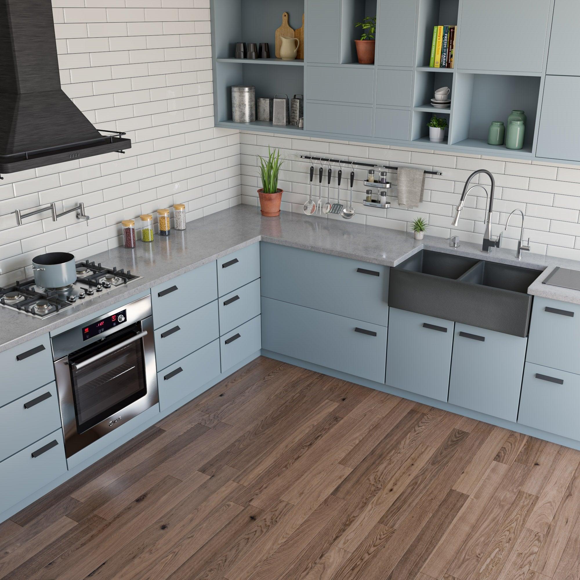 ALFI brand ABCO3318DB Concrete Color 33 inch Reversible Double Fireclay Farmhouse Kitchen Sink