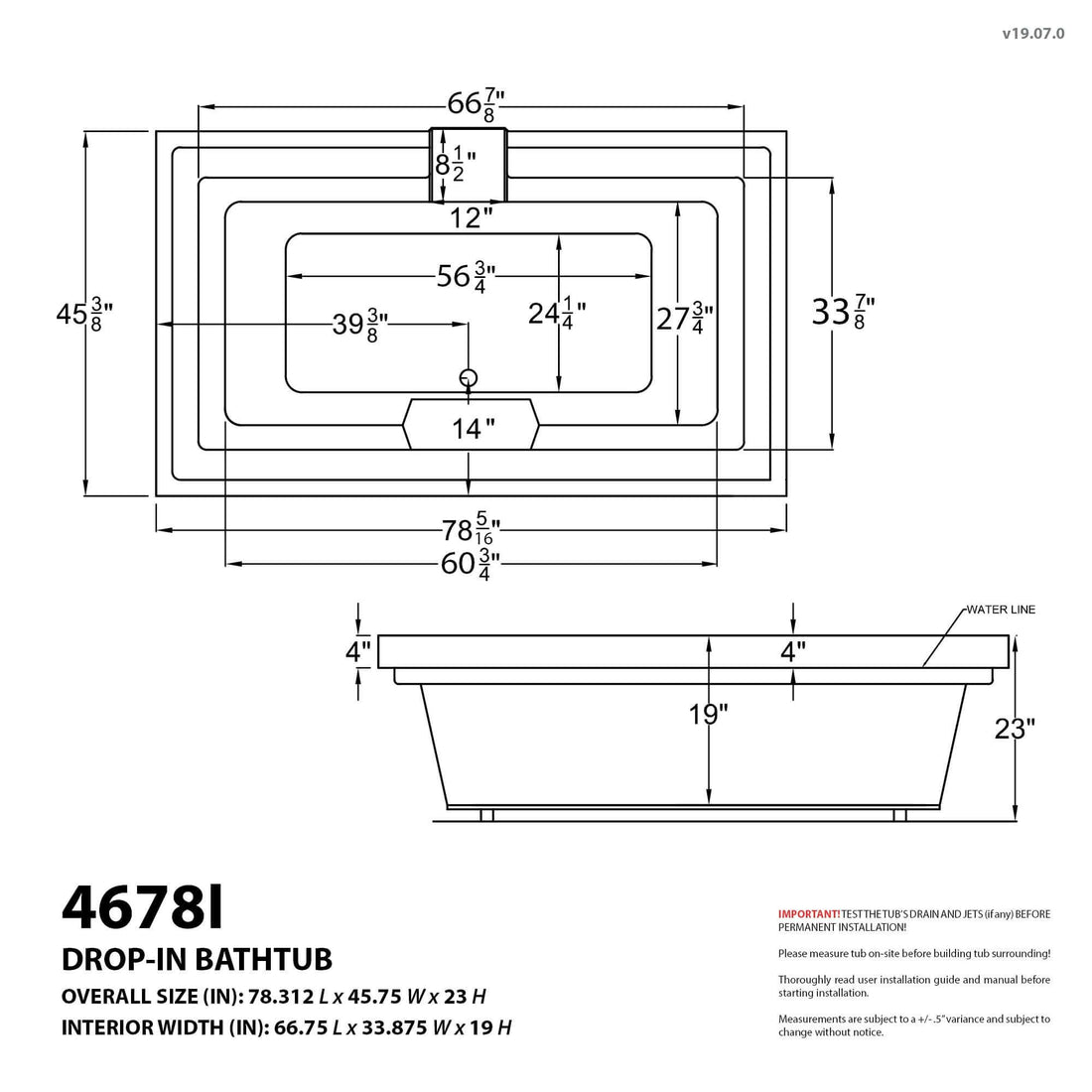 Atlantis Whirlpools Infinity 46 x 78 Endless Flow Air Jetted Bathtub
