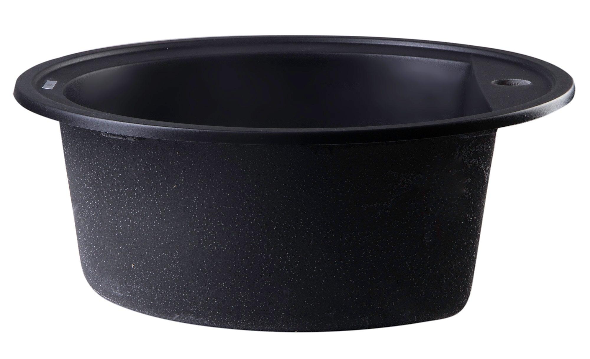 ALFI brand AB2020DI-BLA Black 20" Drop-In Round Granite Composite Kitchen Prep Sink