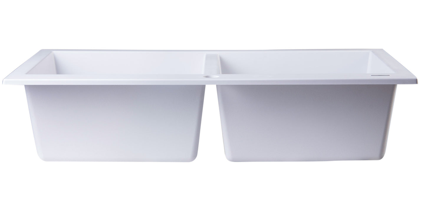 ALFI brand AB3420DI-W White 34" Drop-In Double Bowl Granite Composite Kitchen Sink