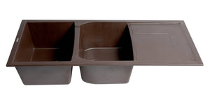 ALFI brand AB4620DI-C Chocolate 46" Double Bowl Granite Composite Kitchen Sink with Drainboard